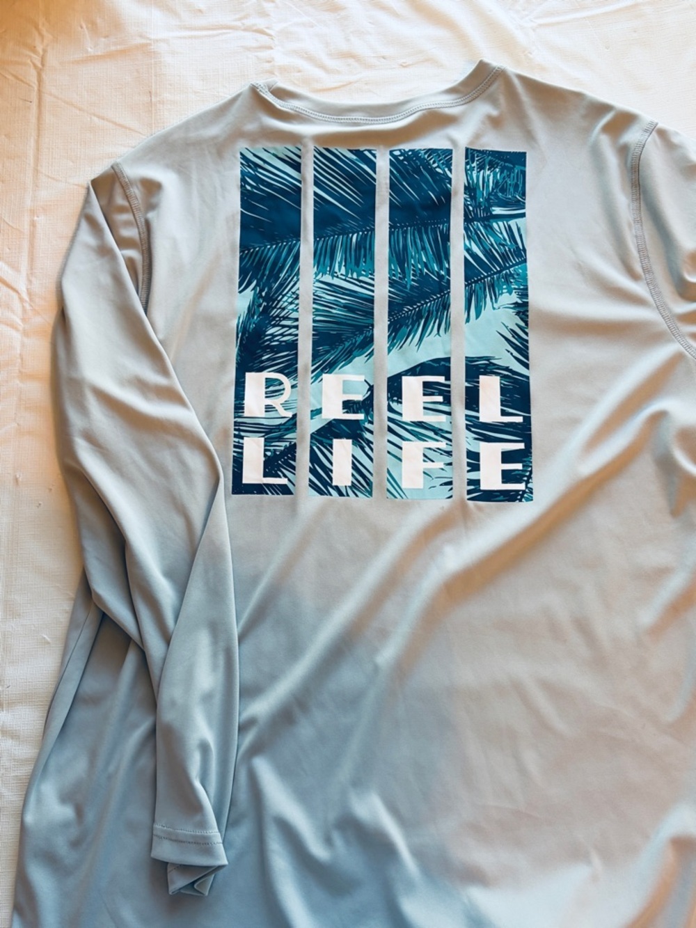 Reel Life Men's Long Sleeve Tee - Light Gray with Teal Logo - Picture 2 of 3